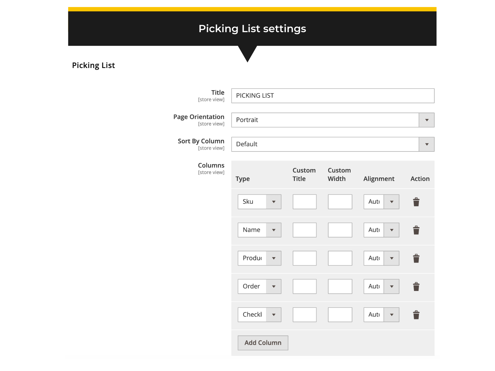 Backend settings - Magento 2 picking list extension (Thumbnail)