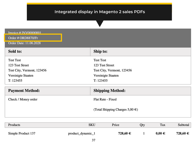 Custom Magento 2 order number shown on invoice PDF