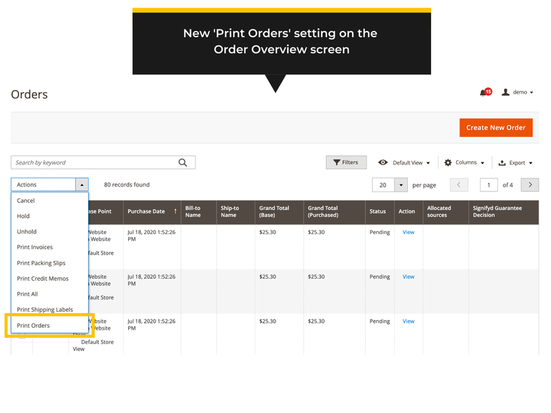 Print an Order PDF in the Magento 2 backend - order overview screen