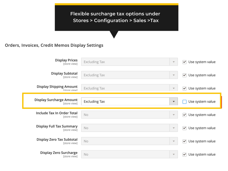 Flexible Magento 2 surcharge tax calculation options