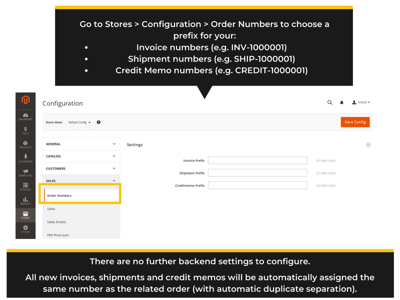 Magento 2 backend settings - order equals invoice number