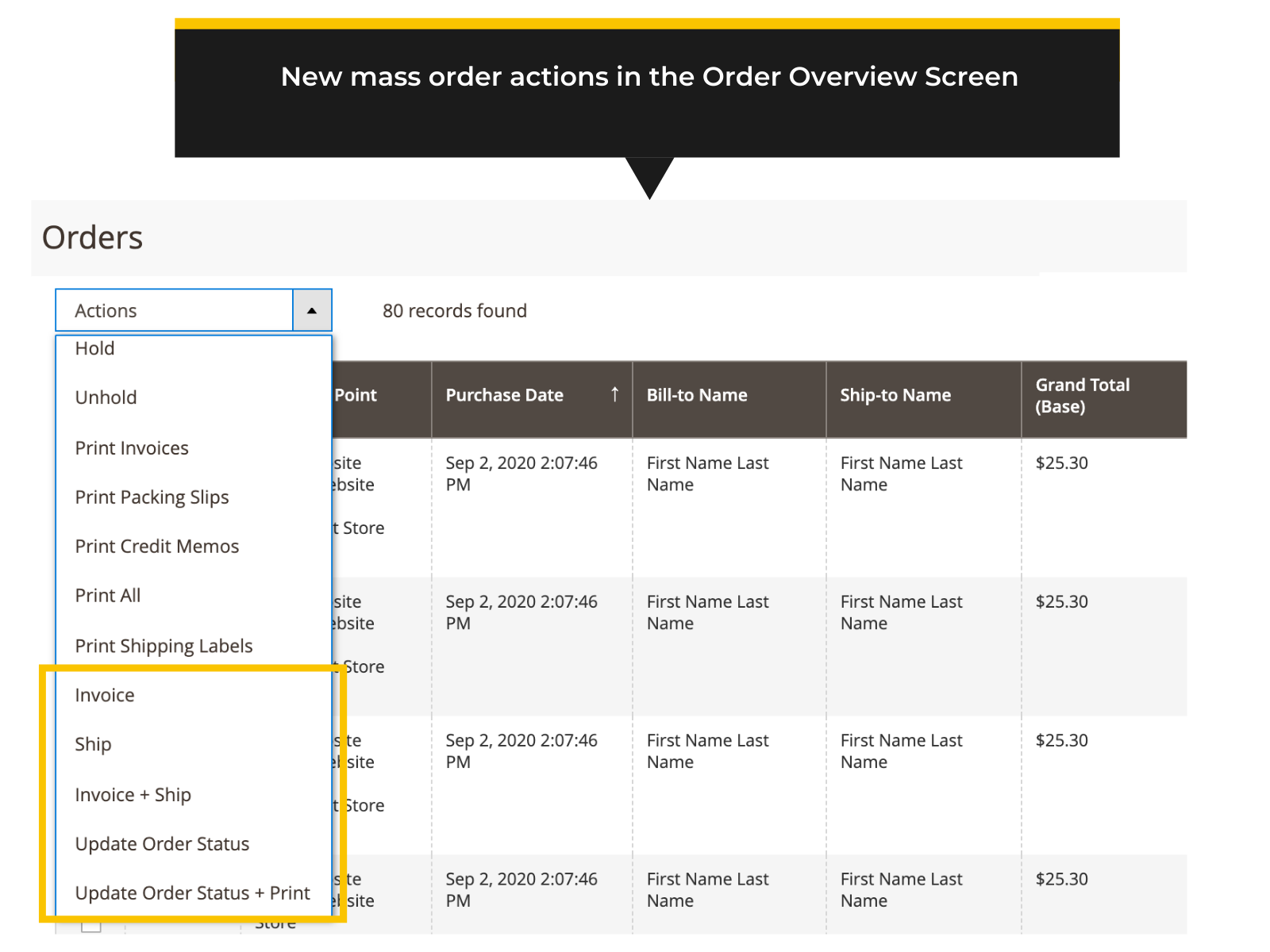 Mass order actions in Magento 2 backend (Thumbnail)