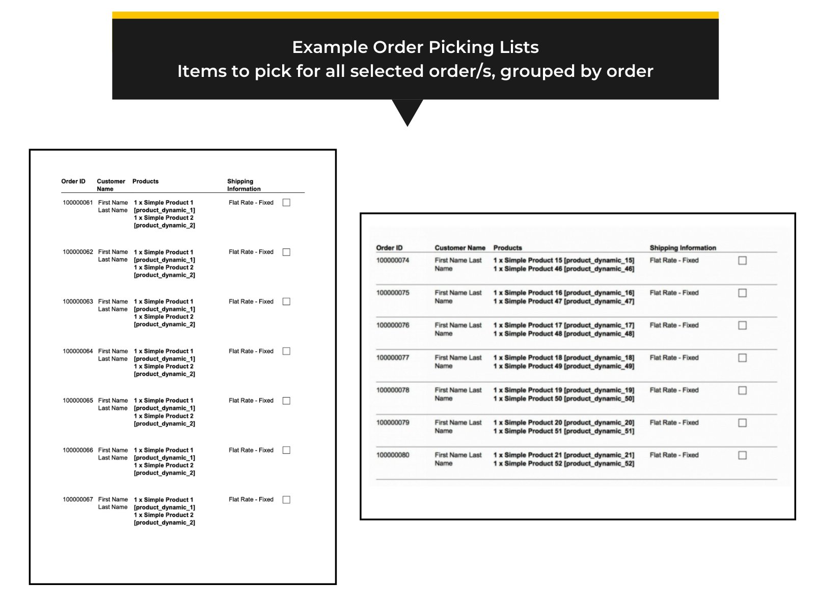 Magento 2 Order Picking List - portrait and landscape examples (Thumbnail)