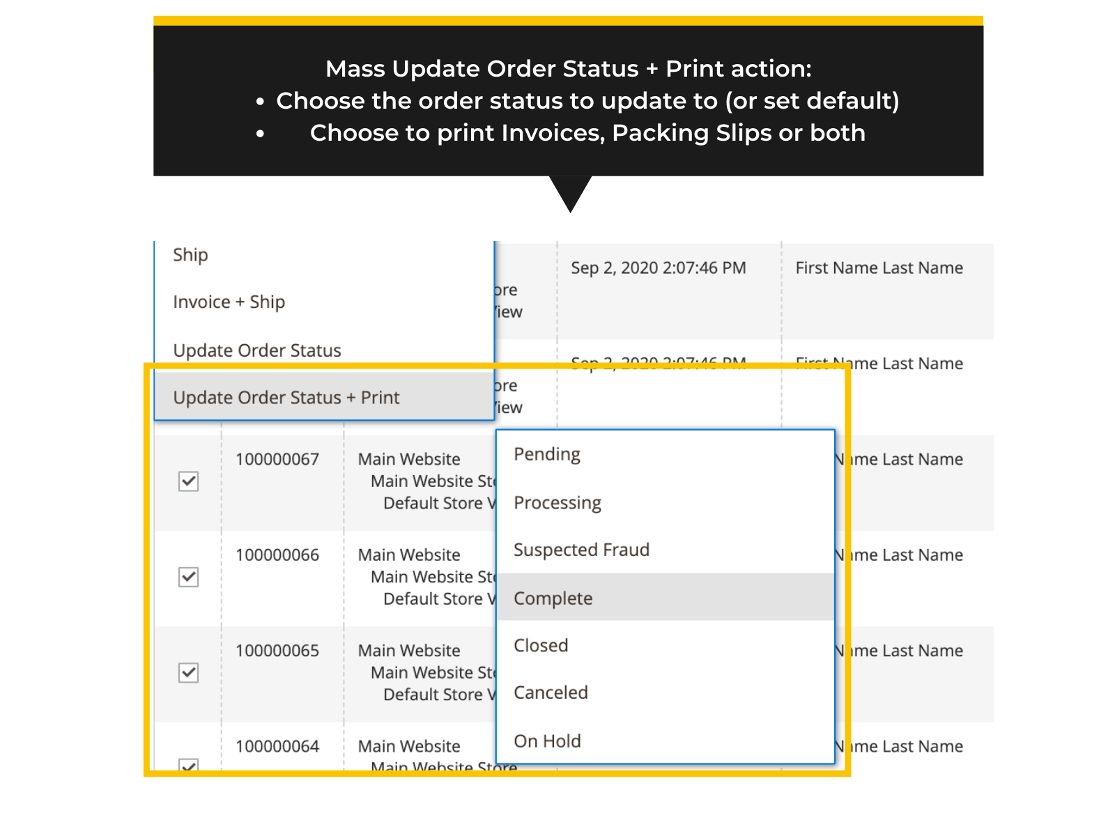Mass order actions in Magento 2 backend (Thumbnail)