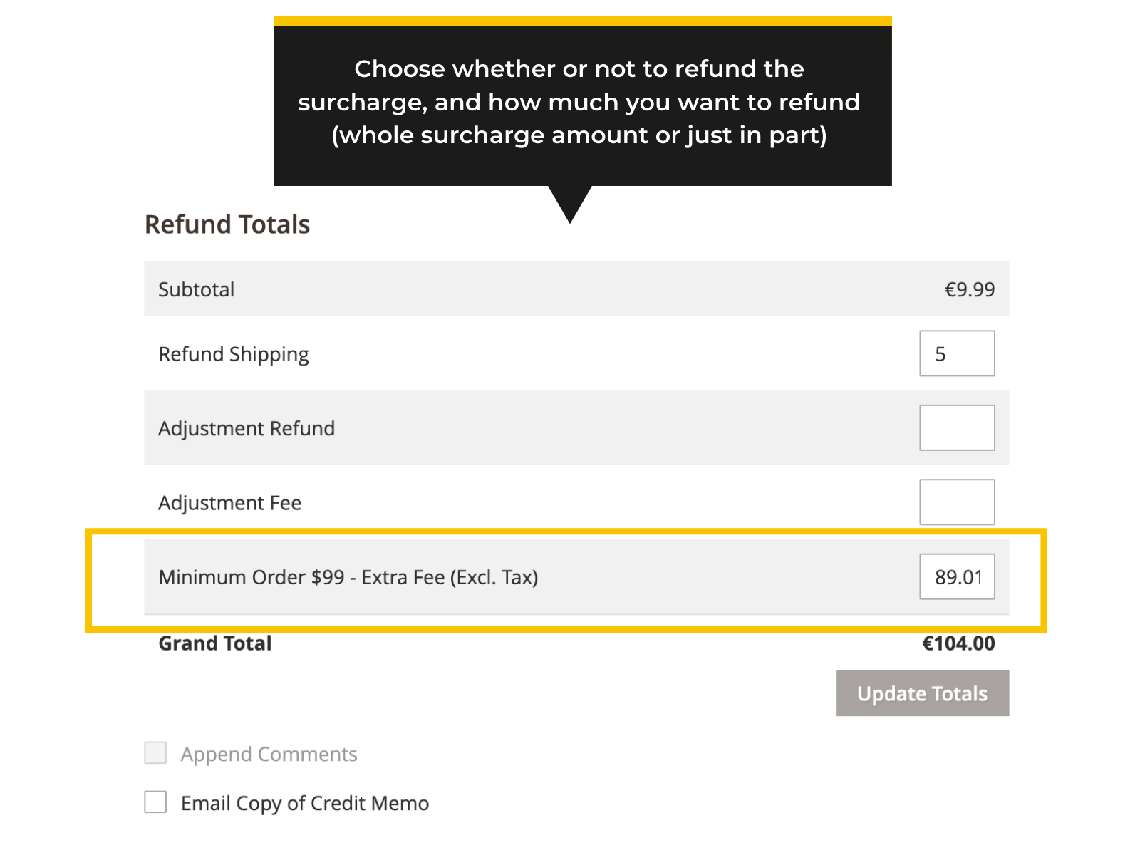 Refund all or only part of the surcharge in Magento 2 backend (Thumbnail)