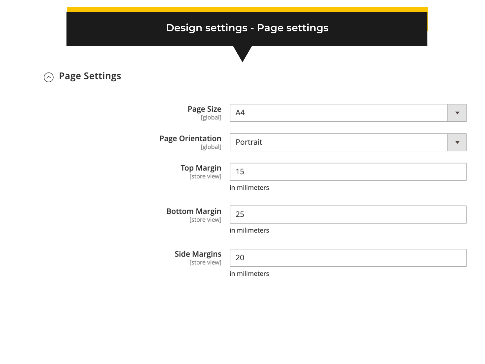 PDF quote page settings in Magento 2 backend (Thumbnail)