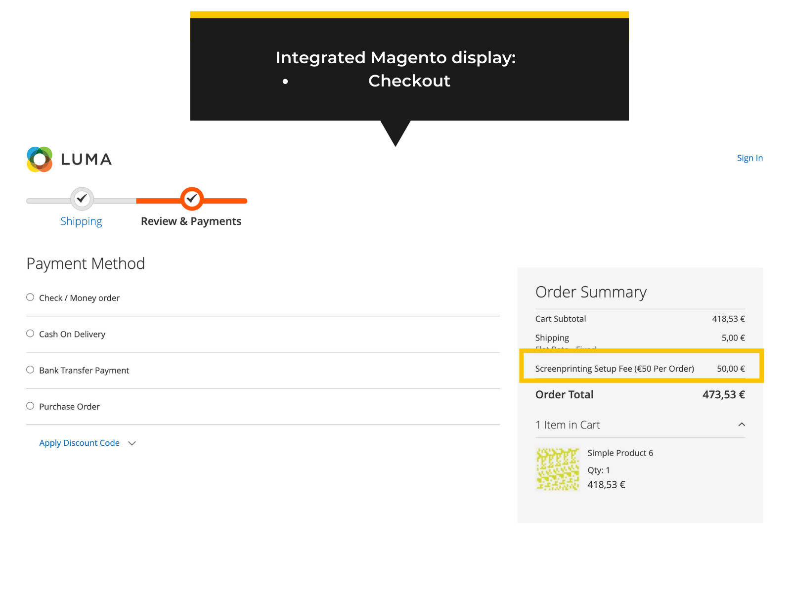 Product surcharge display in Magento 2 checkout (Thumbnail)