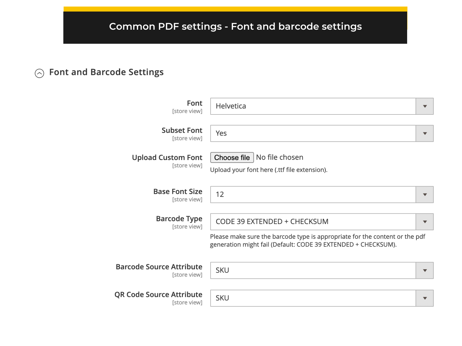 Magento 2 backend - Common PDF settings (Thumbnail)