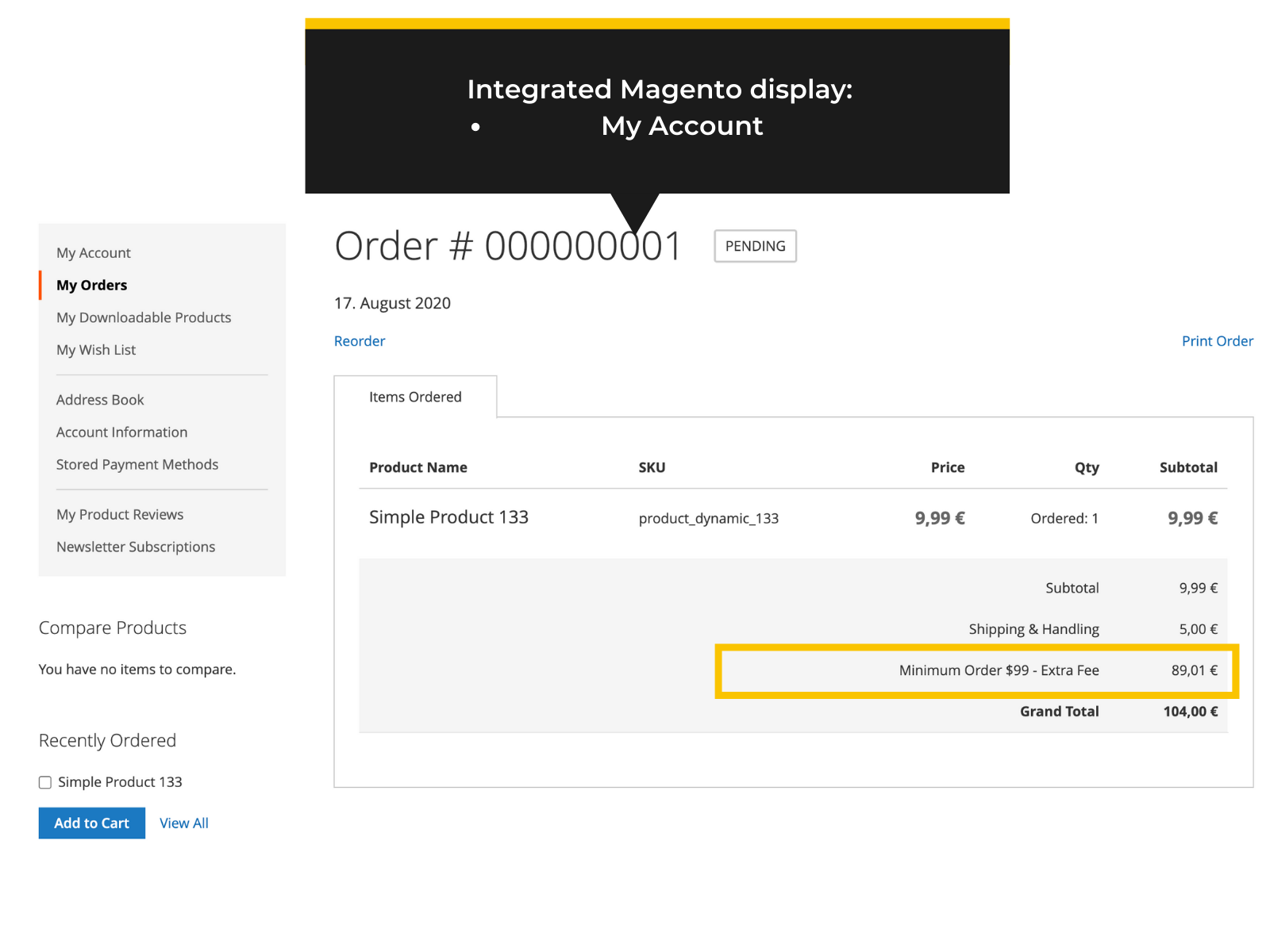 Integrated Magento 2 display - Customer login area (Thumbnail)
