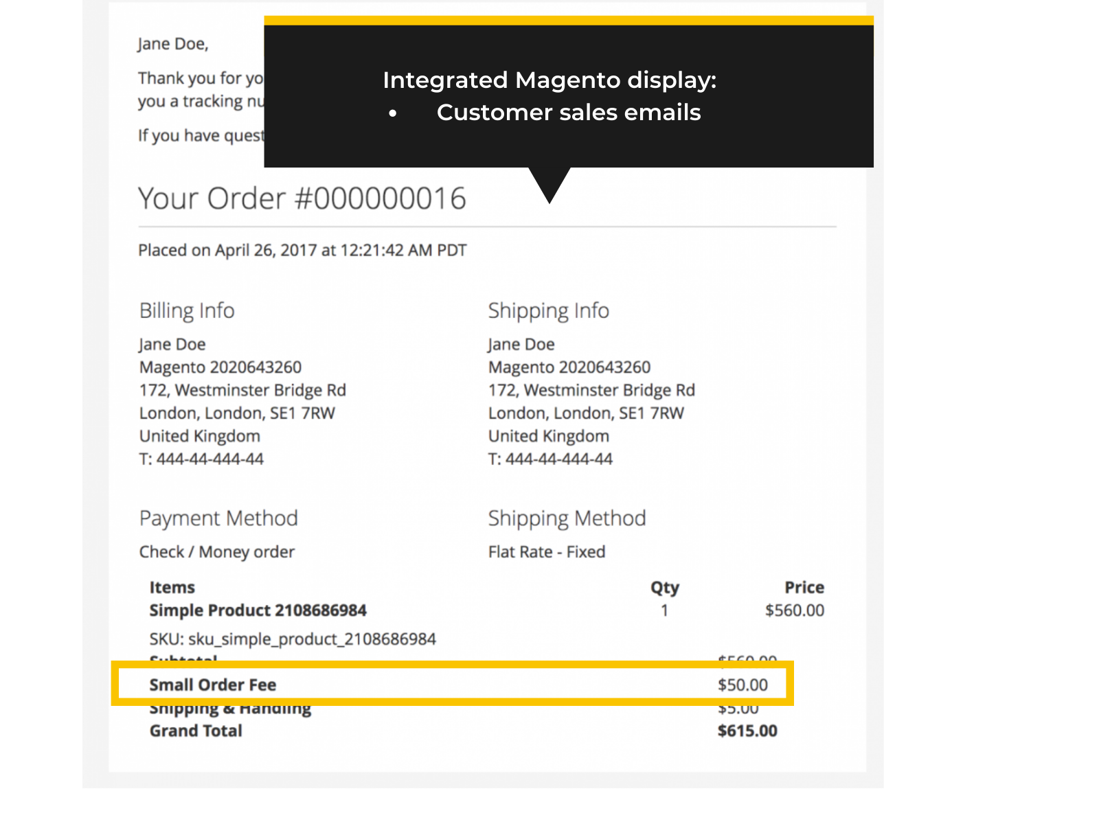 Surcharge display in Magento 2 customer email (Thumbnail)