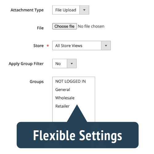 Easy to configure backend settings for Magento 2 Email Attachment.  Take complete control over which document you want to attach to which sales email type using our free Magento 2 Email Extension