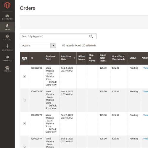 Handling large order volumes is a breeze with our Order Management Extension. Mass invoice and mark all orders as shipped with one click from the Order Overview Screen.