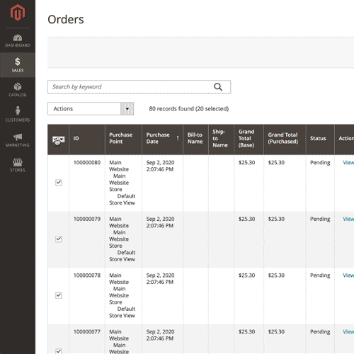 Mass Order Management Extension for Magento 2 Handling large order volumes is a breeze with our Order Management Extension. Mass invoice and mark all orders as shipped with one click from the Order Overview Screen.