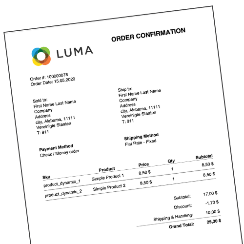 Clever features save you time with pdf customiser order confirmation Order confirmation using the template with Magento 2 pdf customiser extension